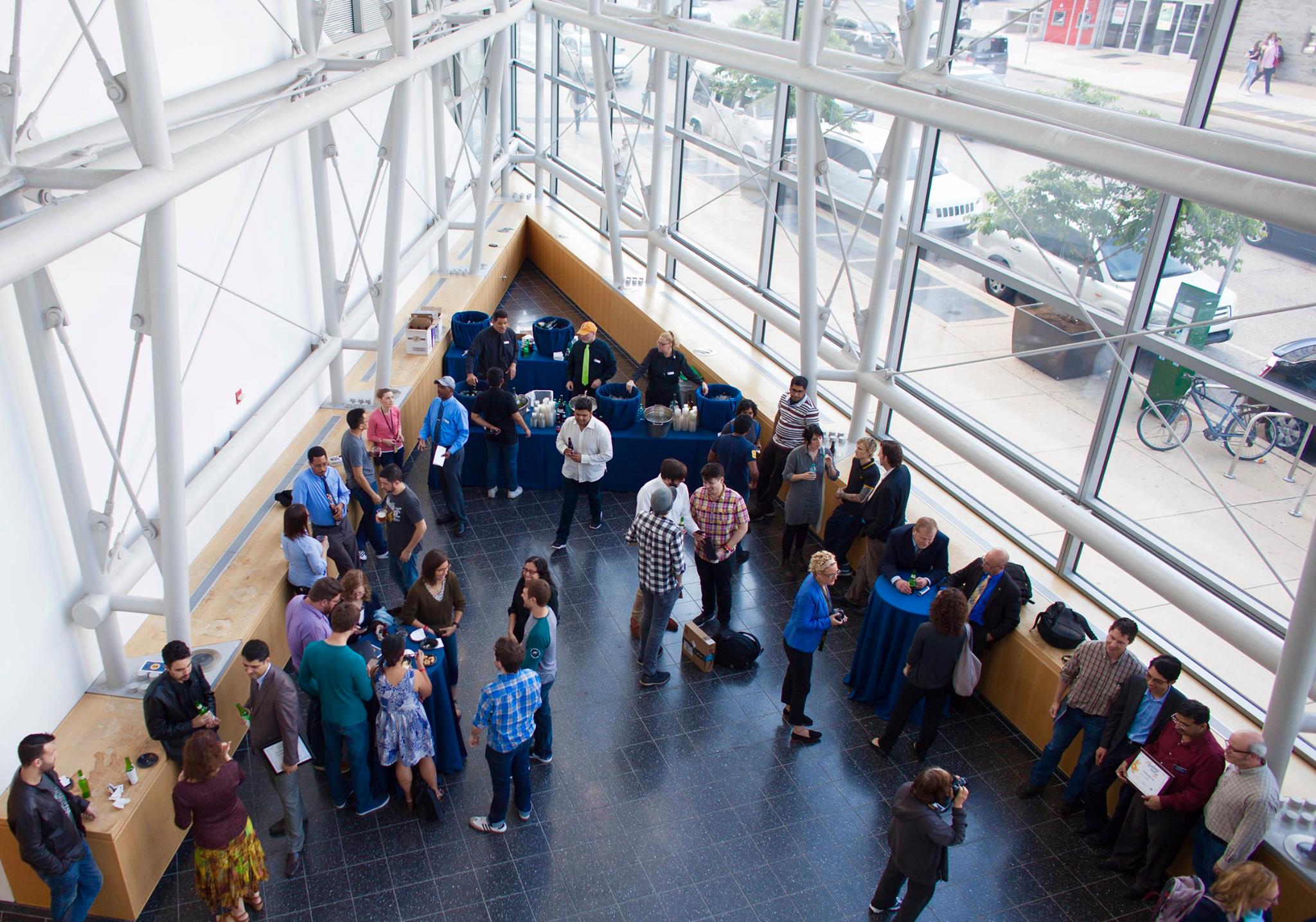 top down view of bossone lobby during graduate student day